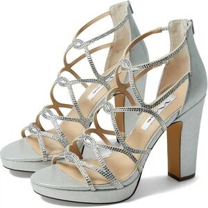 Nina Sassie Crystals‎ Bridal Cocktail Party High Heels Women's 8 True Silver